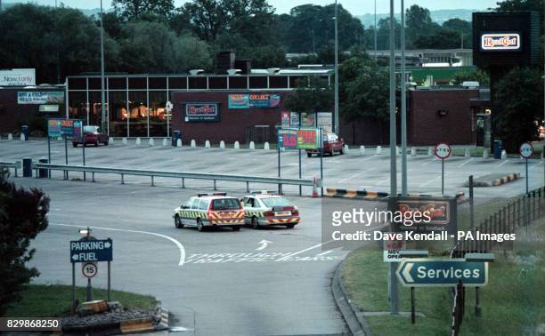 The Sandbach, Cheshire services on the Southbound carriageway of the M6, where Police are examining a suspect lorry in a terrorist alert. See PA...