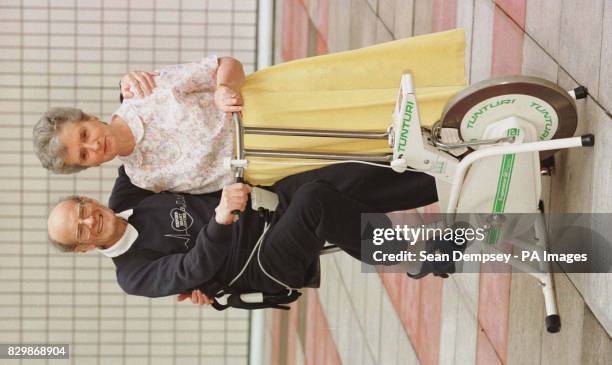 File picture dated 19/4/96 : Ralph and Jean Lawrence celebrate their 42nd wedding anniversary in the gym of the John Radcliffe Hospital in Oxford. Mr...