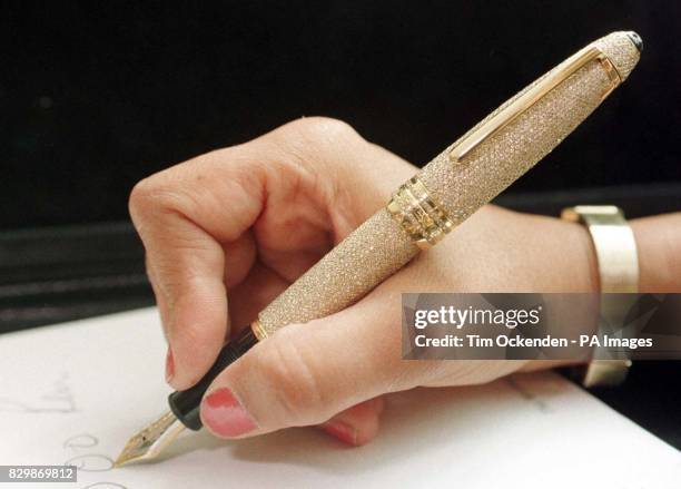 The worlds most expensive fountain pen, an 82,000 Montblanc Meisterstuck Solitaire Royal, pictured at Heathrow Airport, where it is the star...