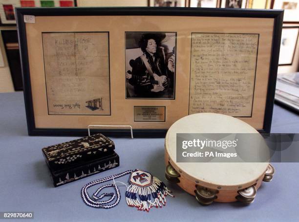 Some of the Jimi Hendrix memorabilia belonging to Kathy Etchington, the woman who inspired his classic hit Foxy Lady, which are included in a rock...