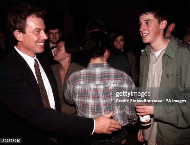 Tony Blair meets young Labour voters at a party in Blackpool's Norbreck Castle Hotel tonight Photo by Stefan Rousseau/PA.