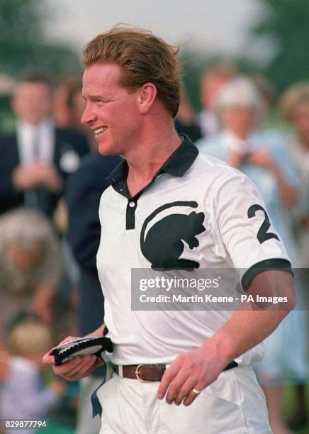Major James Hewitt at the Royal Berkshire Polo Club after playing in a match in aid of the Kuwait and British Women's Support Group.