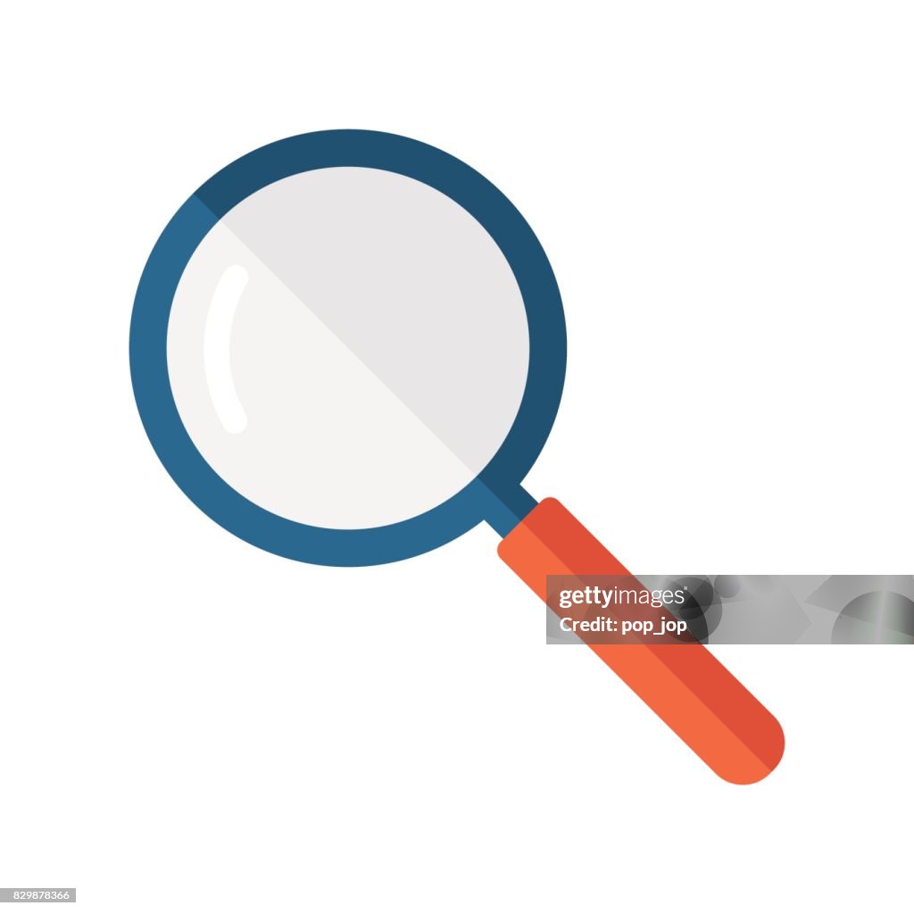 Platte pictogram met Vergrootglas - vectorillustratie