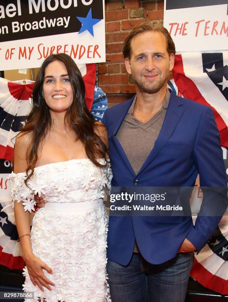 Jessica Ciencin Henriquez and Josh Lucas attend the Broadway Opening Night Performance for 'Michael Moore on Broadway' at the Belasco Theatre on...