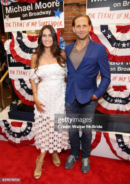 Jessica Ciencin Henriquez and Josh Lucas attend the Broadway Opening Night Performance for 'Michael Moore on Broadway' at the Belasco Theatre on...