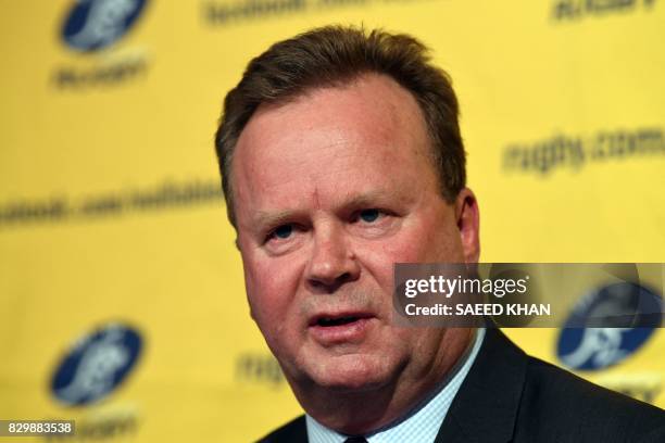 Bill Pulver, CEO of the Australian Rugby Union , takes part in a press conference at ARU headquarters in Sydney on August 11, 2017. - Australia's...