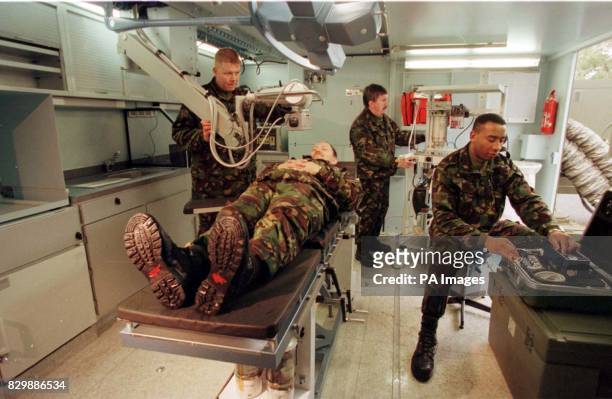 New Mobile Operating Theatre, displayed by the Army Medical Services at Keogh Barracks, Aldershot today . Picture are Sergeants Martin Keane, Gary...