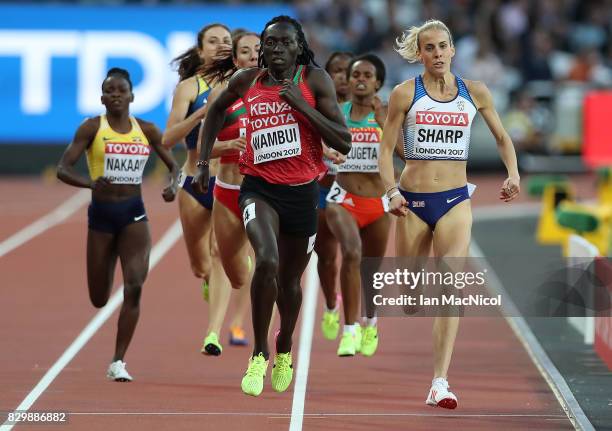 Lynsey Sharp of Great Britain competes in the Women's 800m heats during day seven of the 16th IAAF World Athletics Championships London 2017 at The...