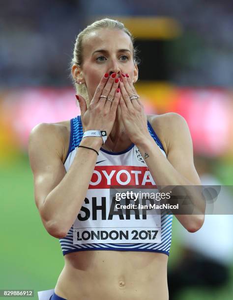 Lynsey Sharp of Great Britain competes in the Women's 800m heats during day seven of the 16th IAAF World Athletics Championships London 2017 at The...