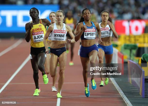 Charlene Lipsey of United States competes in the Women's 800m heats during day seven of the 16th IAAF World Athletics Championships London 2017 at...