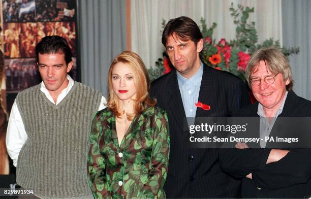 Madonna, the star of Alan Parkr's "Evita", with co-stars Antonio Banderas , British actor/singer Jimmy Nail and director/producer Alan Parker , in...