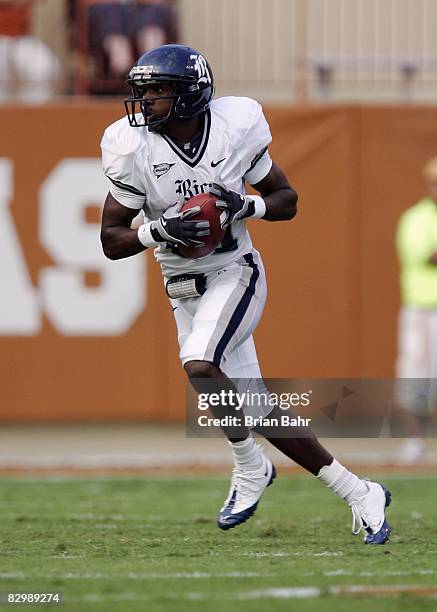 Jarett Dillard of the Rice Owls runs with the ball during the game against the Texas Longhorns on September 20, 2008 at Darrell K Royal-Texas...