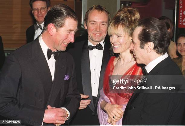 The Prince of Wales speaks to American actor Al Pacino , standing in line with co-star Kevin Spacey and Lyndall Hobbs, at the Royal Film Premiere of...