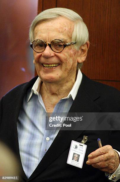 Writer Dominick Dunne appears at O.J. Simpson's trial at the Clark County Regional Justice Center September 24, 2008 in Las Vegas, Nevada. Simpson is...