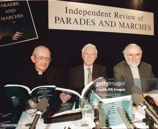 Oxford University vice-chancellor Peter North , flanked by Father Oliver Crilly and the Very Rev John Dunlop, members of a Government-appointed team,...