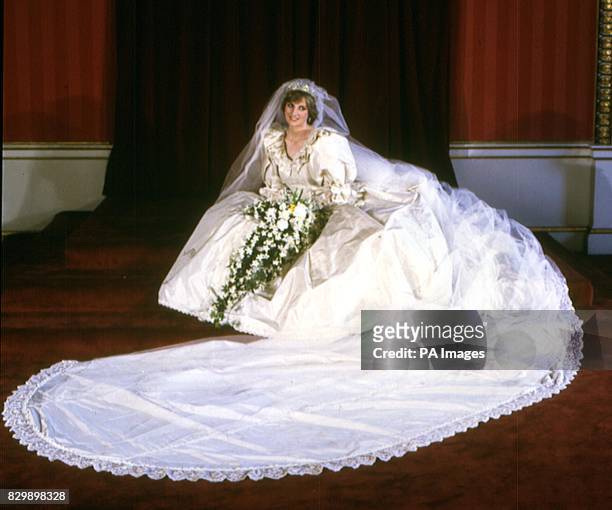 Library filer of Diana, Princess of Wales, in her wedding dress. It was reported today that the princess is to donate the ivory gown to the Victoria...