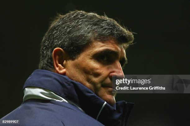 Tottenham Hotspur Manager Juande Ramos looks on prior to the Carling Cup Third Round match between Newcastle United and Tottenham Hotspur at St...