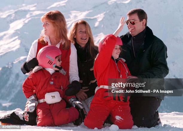 The Duke and Duchess of York, with their children Princess's Beatrice and Eugenie, and the mother of the Duchess, Susan Barrantes, pose for the media...
