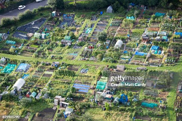Allotment gardens are seen from the air on the second day of the Bristol International Balloon Fiesta on August 11, 2017 in Bristol, England. More...