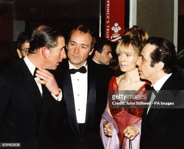 The Prince of Wales speaks to American actor Al Pacino , standing in line with co-star Kevin Spacey and Lyndall Hobbs, at the Royal Premiere of the...
