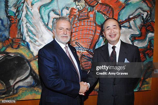 Sid Ganis, Tsuguhiko and Kadokawa attend The Academy of Motion Picture Arts and Sciences Salute to Akira Kurosawa on September 18, 2008 in Beverly...
