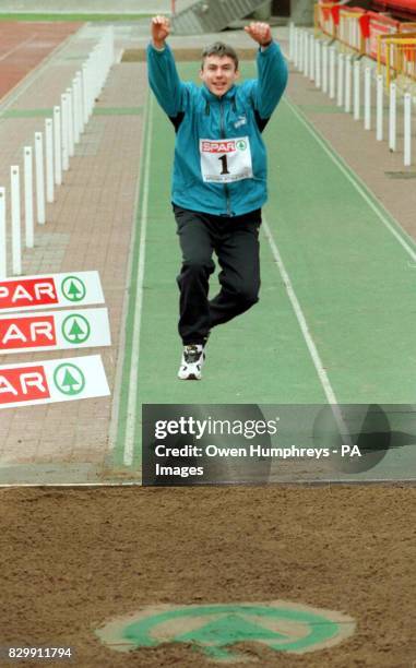 World Tripple jump record holder Jonathan Edwards during a photocall at Gateshead Stadium today , where he helped announce a three-year sponsorship...