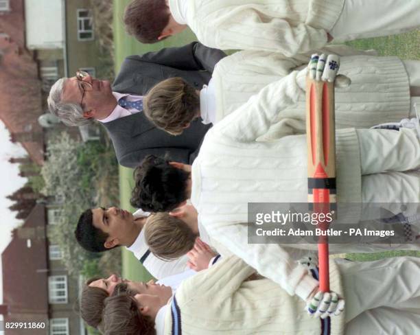 The Prime Minister John Major talks with children from the Wilf Slack Memorial ground in Finchley, north London, this afternoon . Photo by Adam...