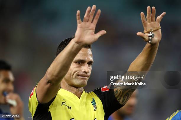 Referee Henry Perenara sends Will Smith of the Eels to the sin bin during the round 23 NRL match between the Parramatta Eels and the Newcastle...