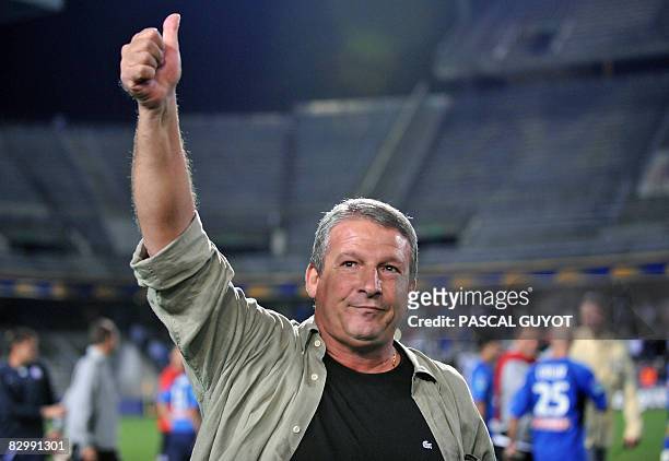 Montpellier's coach Rolland Courbis reacts at the end of the French league Cup football match Montpellier vs. Lille at Mosson stadium on September...
