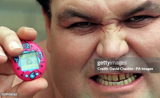 Sumo wrestler at London's Brent Cross Toys-R-Us this morning where he helped launch the Tamagotchi - virtual pet - onto the British market as part of...