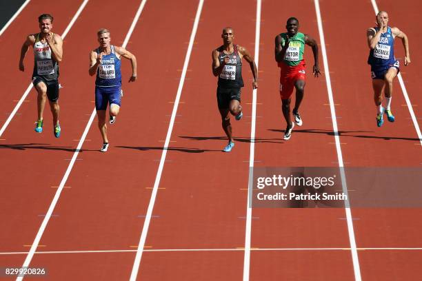 Rico Freimuth of Germany, Karl Robert Saluri of Estonia, Damian Warner of Canada, Lindon Victor of Grenada and Zach Ziemek of the United States...