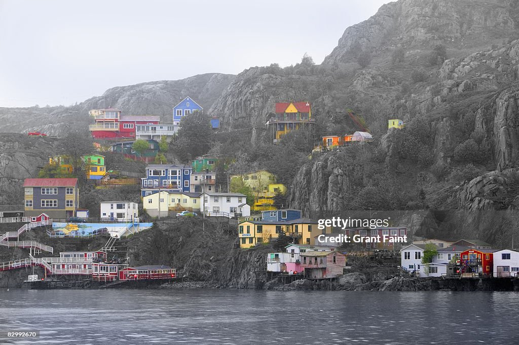 Brightly colored houses near ocean