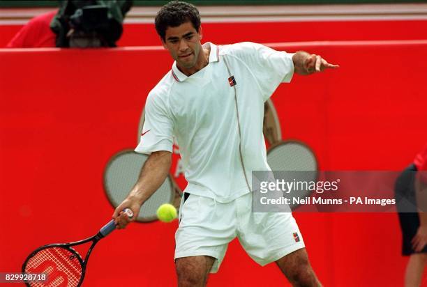 World No 1 Pete Sampras during his match against Javier Frana at the Stella Artois tournament at Queen's Club in London today . Sampras, the 1995...