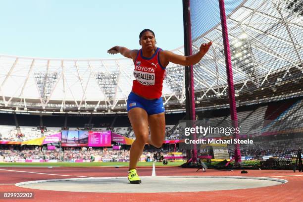 Denia Caballero of Cuba competes in the Women's Discus qualification during day eight of the 16th IAAF World Athletics Championships London 2017 at...