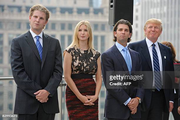 Real estate developer Donald Trump and his children Eric, Ivanka, and Donald Jr., attend a press conference at the Trump International Hotel and...