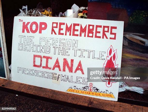 The famous Liverpool Kop remembers Diana, Princess of Wales who died earlier this morning with a special tribute laid at the Hillsborough Memorial....