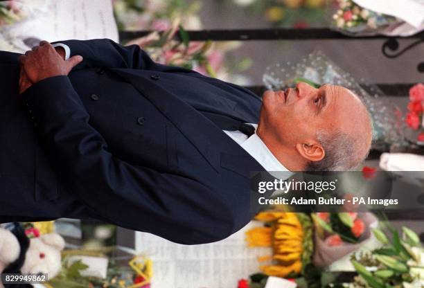 Pioneering cardiac surgeon Sir Magdi Yacoub arrives at Westminster Abbey in London today for the funeral of Diana, Princess of Wales. ROTA Photo by...