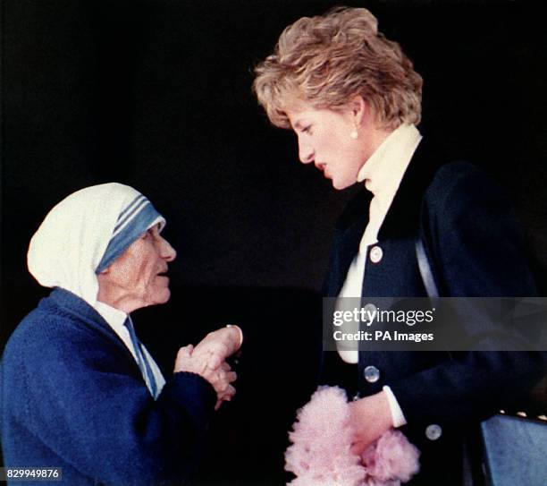 Diana, Princess of Wales meeting Mother Teresa during a visit to a convent in Rome.