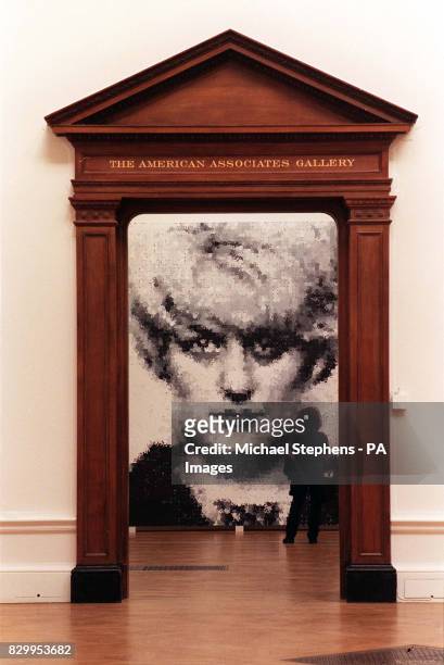 Large portrait of Moors murderer Myra Hindley created by British artist Marcus Harvey which was on show at the Sensation exhibition at the Royal...