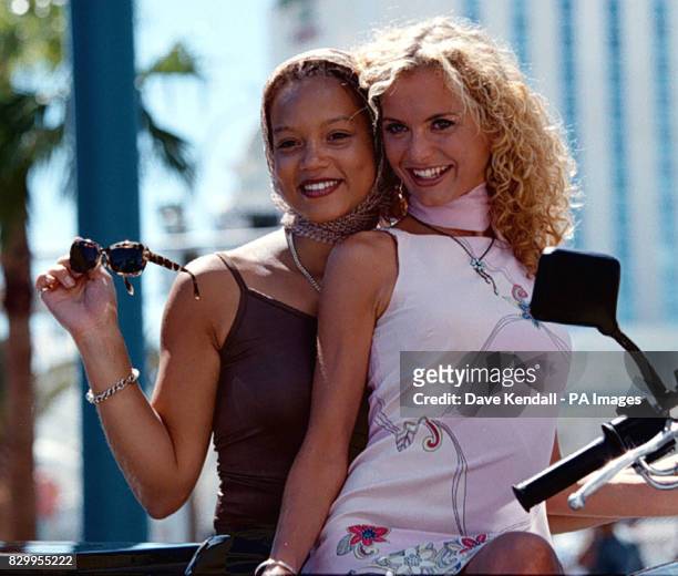 Coronation Street stars, actresses Angela Griffin and Tracy Shaw, who play hairdressers Fiona and Maxine, dress up in 'Thelma and Louise' style...