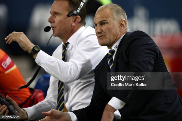 Eels coach Brad Arthur during the round 23 NRL match between the Parramatta Eels and the Newcastle Knights at ANZ Stadium on August 11, 2017 in...