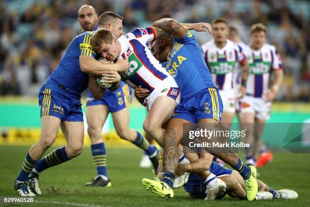 Josh King of the Knights during the round 23 NRL match between the Parramatta Eels and the Newcastle Knights at ANZ Stadium on August 11, 2017 in...