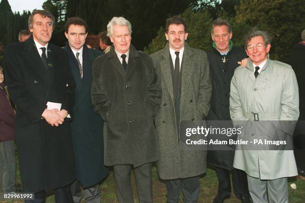 Dated 16.12.93 of Sammy Nelson, Martin O'Neill, Peter McParlind, Gerry Armstrong, Terry Neil and Bertie Peacock at the funeral of footballer Danny...