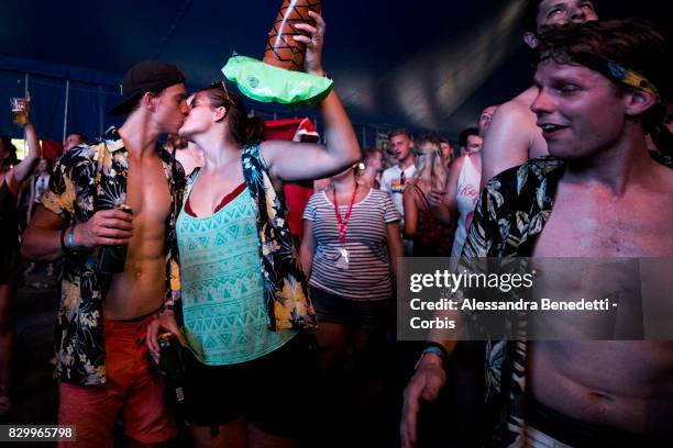 Revellers attends the 25th edition of the Sziget Festival on August 10, 2017 in Budapest, Hungary. The Sziget Festival, one of the largest music and...