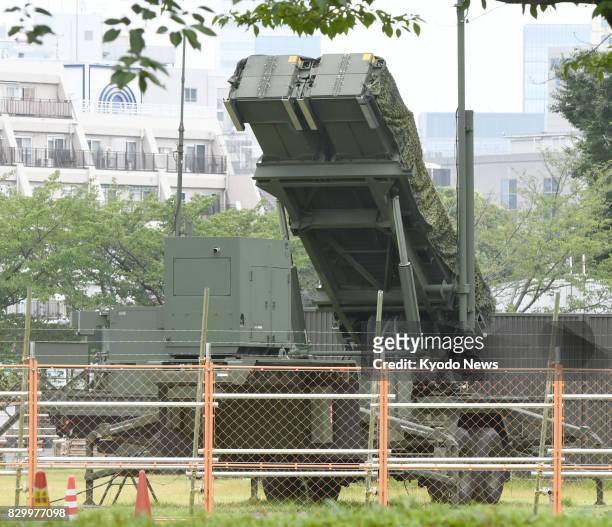 Photo taken Aug. 11 shows the Japanese Air Self-Defense Force's Patriot Advanced Capability-3 system of missile interceptors, deployed on the...
