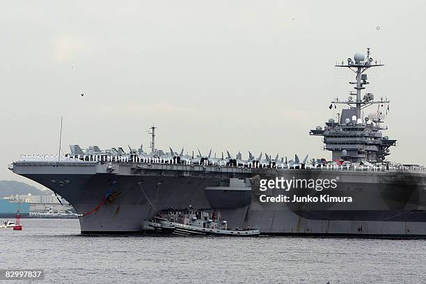 George Washington arrives at Yokosuka U.S. Navy Base on September 25, 2008 in Yokosuka, Kanagawa, Japan. The nuclear aircraft carrier has been...