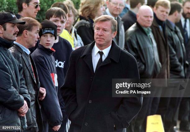 Manchester United manager Alex Fergurson arrives at St Mary's Church, New Edlington, for the funeral service of ex-Leeds United and Scotland player...