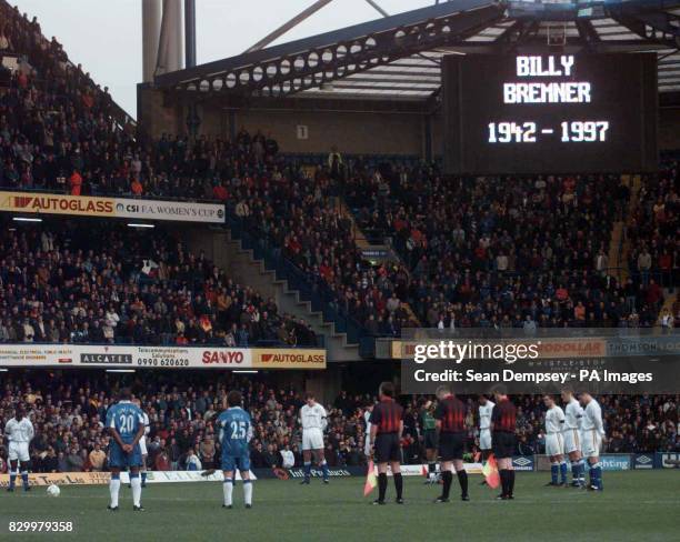 Leeds United and Chelsea players during today's minute's silence at Stamford Bridge, in honour of former Leeds and England star Billy Bremner, who...