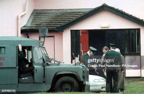 Police inspect the entrance to the discotheque at The Glengannon Hotel, near Dunganon today where doorman and former republican prisoner, Seamus...