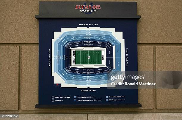 Seating chart for Lucas Oil Stadium on September 21, 2008 at Lucas Oil Stadium in Indianapolis, Indiana.